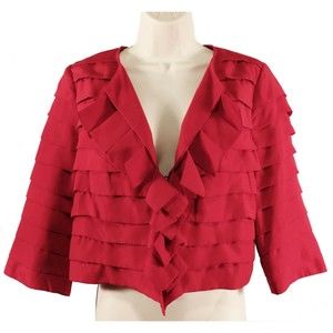 The Limited Womens Tiered Ruffle Cropped Jacket M Medium Red 3/4 Sleeve NEW $128